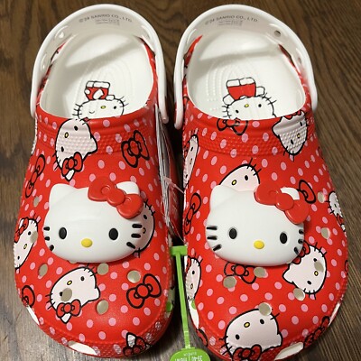 Crocs Classic Hello Kitty 210575-90H Unisex M7/W9 Clogs Red Polka