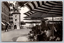 Postcard Geneva Square Molard Tower Street View Switzerland Real Photo RPPC 1961