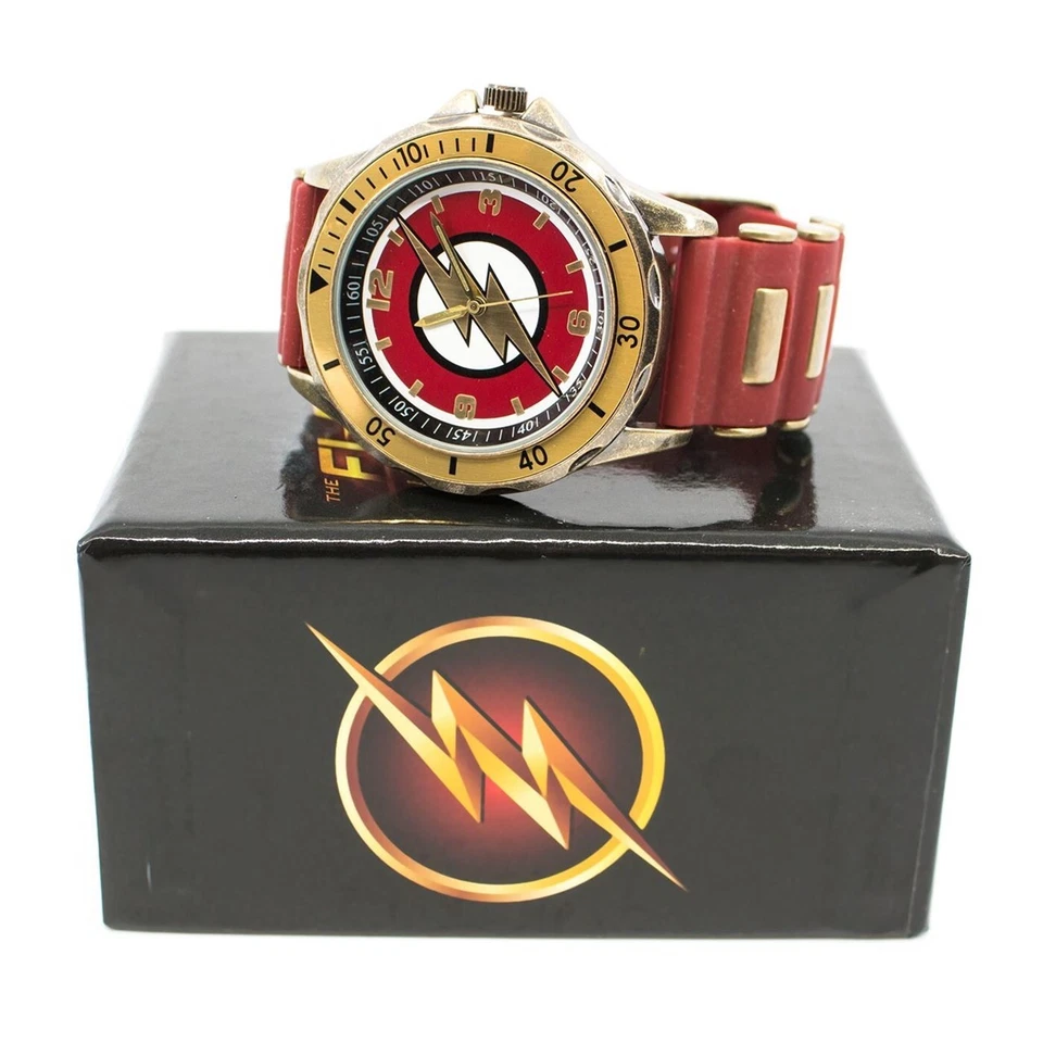 Marvel The Flash TC Barry Reloj de Cuarzo Banda de Silicona Oro Rojo Perno Emblema Símbolo Foto 3 de 4