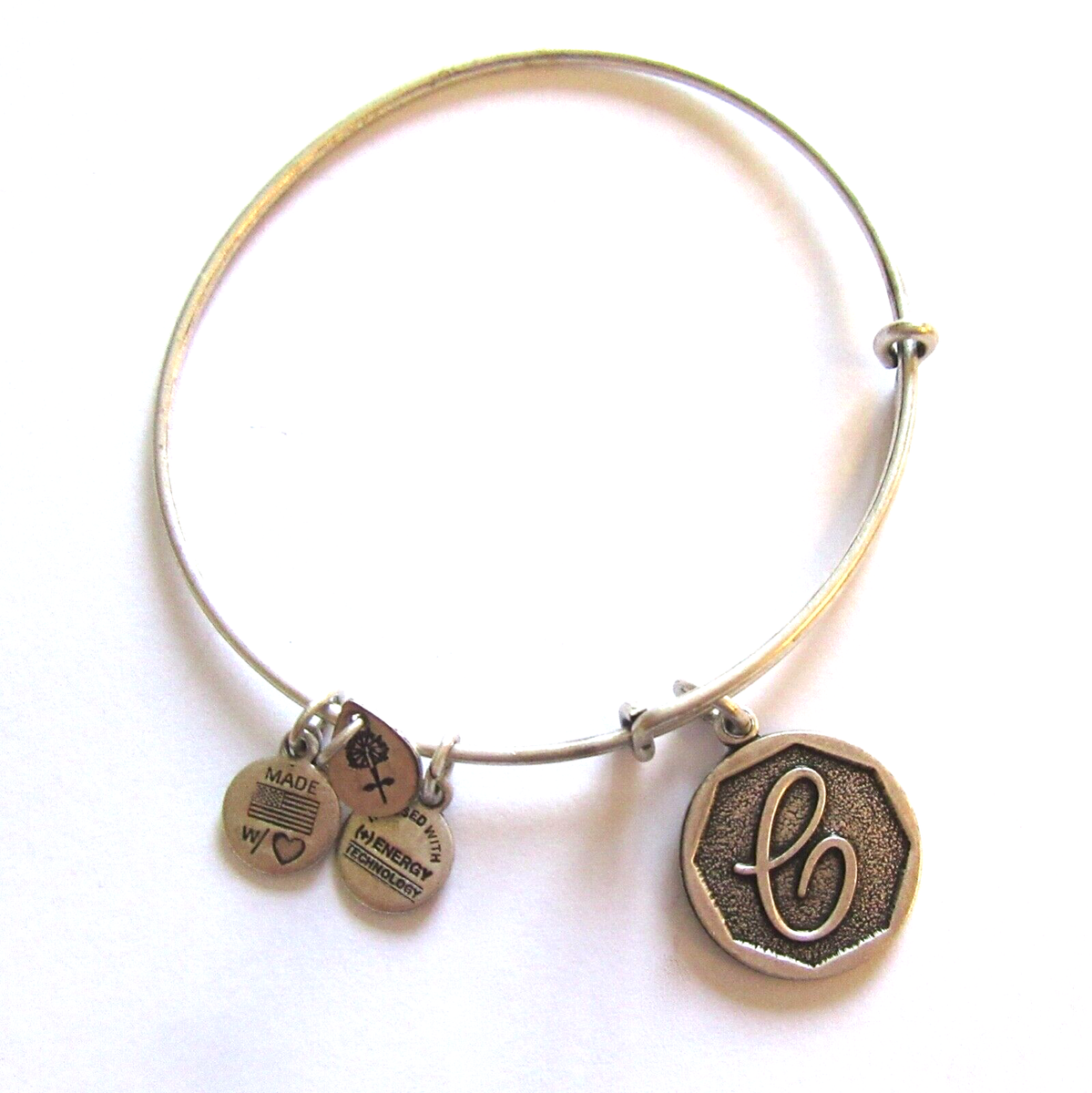 Alex Ani Bangle Bracelet- Monogram Letter C silver color charms