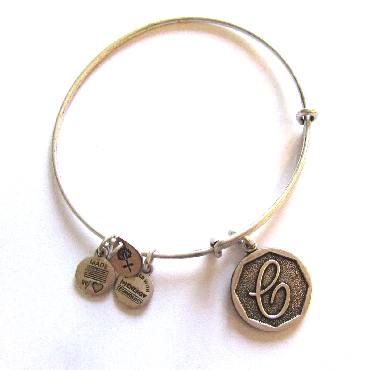 Alex Ani Bangle Bracelet Monogram Letter C silver color charms expandable
