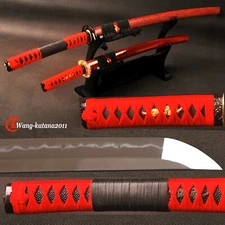Clay Tempered 1095 Steel Katana + Japanese Samurai Wakizashi Swords Set Sharp