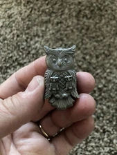 TORINO  Owl Brooch/Trinket Box w/ Tiny Owl Earrings Preowned Pewter.