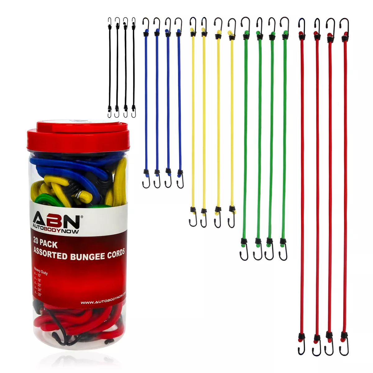 ABN Bungee Cords - 20pk Strong Assorted Small Bungee Cords With