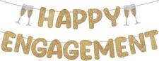 Pre Strung Happy Engagement Banner Glitter Engagement Party Decorations for Cong