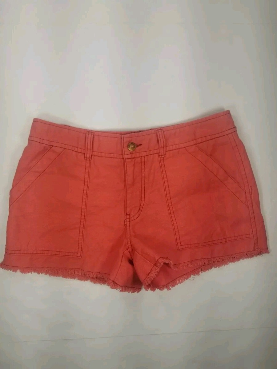 FREE PEOPLE Denim Shorts Womens Cutt-Off Fray Chambray Orange
