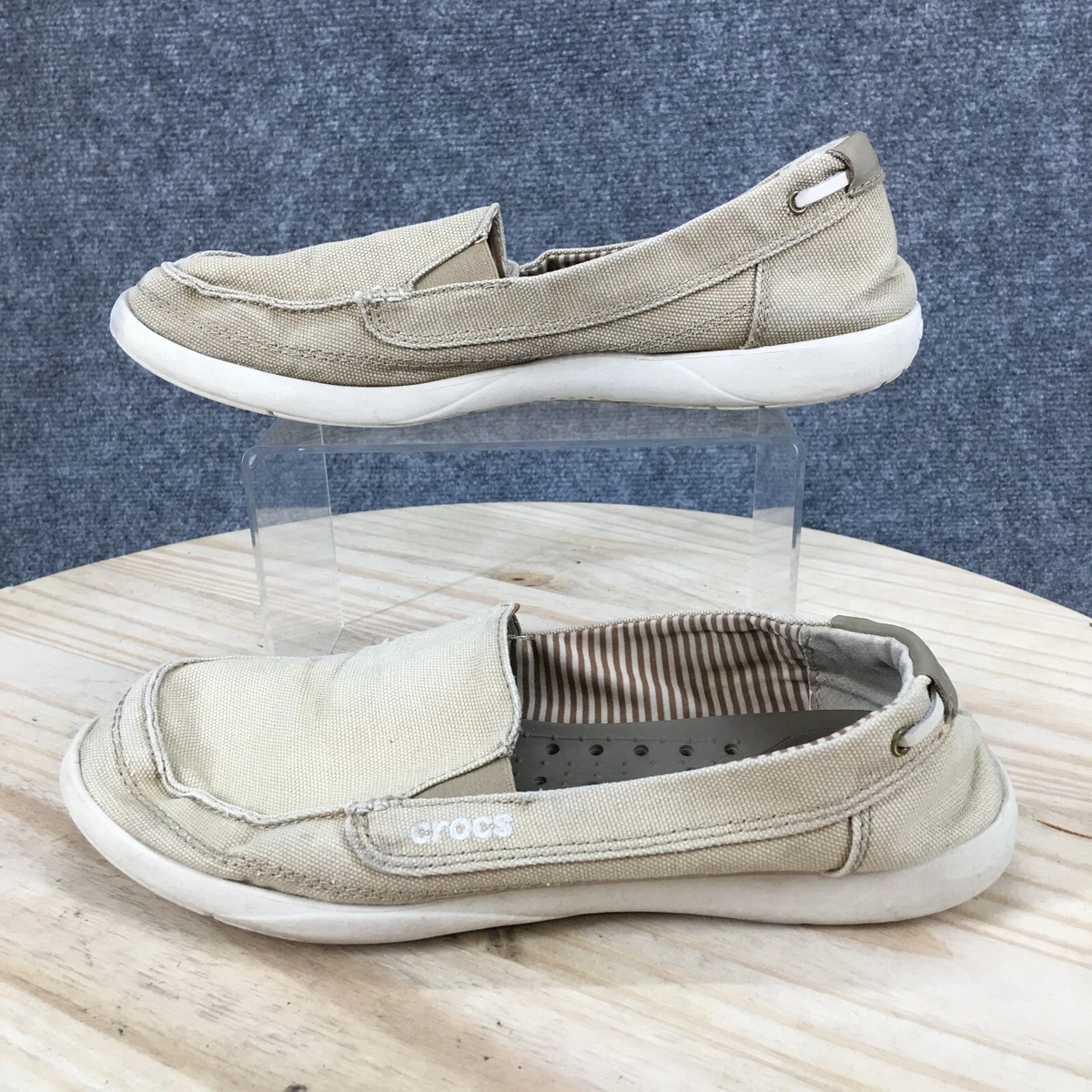 Crocs Shoes Womens 11 Walu Casual Loafers Flat Tan Beige Fabric