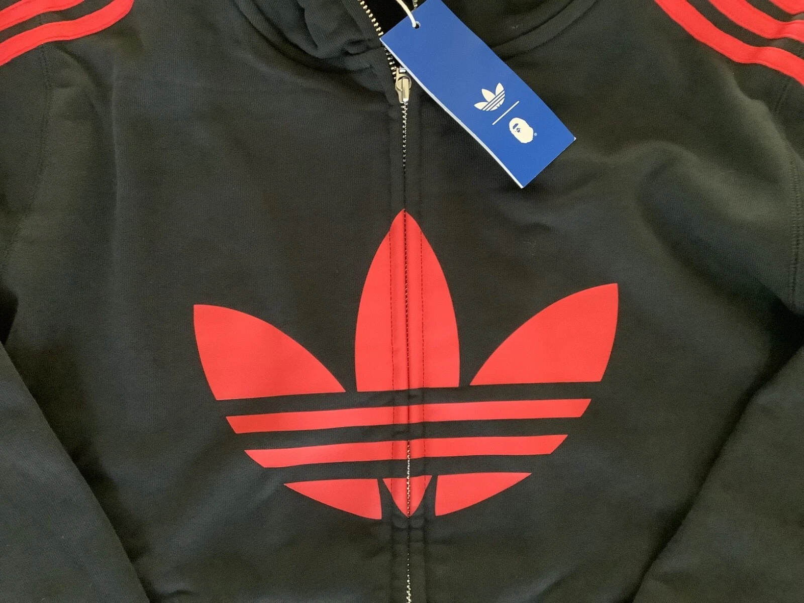 A BATHING APE (BAPE) Autentica felpa con cappuccio full zip a bathing ape bape x adidas shark US S JP M nera nuova