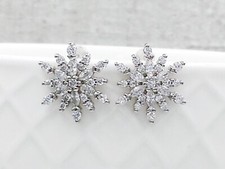 Snowflake Sterling Silver CZ Earrings Snow Star Winter Jewelry