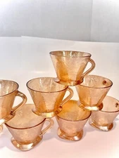 Jeanette Glass Louisa Floragold punch tea cups, iridescent carnival 1950s floral