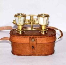 Vintage Brass Opera Glasses Mother of Pearl with Handle French Theater Bin
