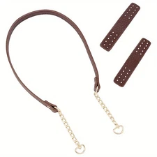 1set PU Leather bag Straps with Iron Curb Chain & D Ring and Hand Sewing