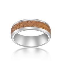 Stainless Steel Ring with Whiskey Barrel Wood Inlay and Clear Resin For Men