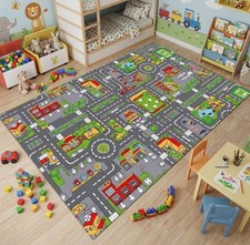 Kids City Map Rug, Playroom Road Carpet, Cotton Base