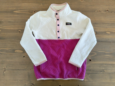 L.L. Bean Kids Quilted Colorblock Snap Pullover Sweatshirt Cream Magenta Size L