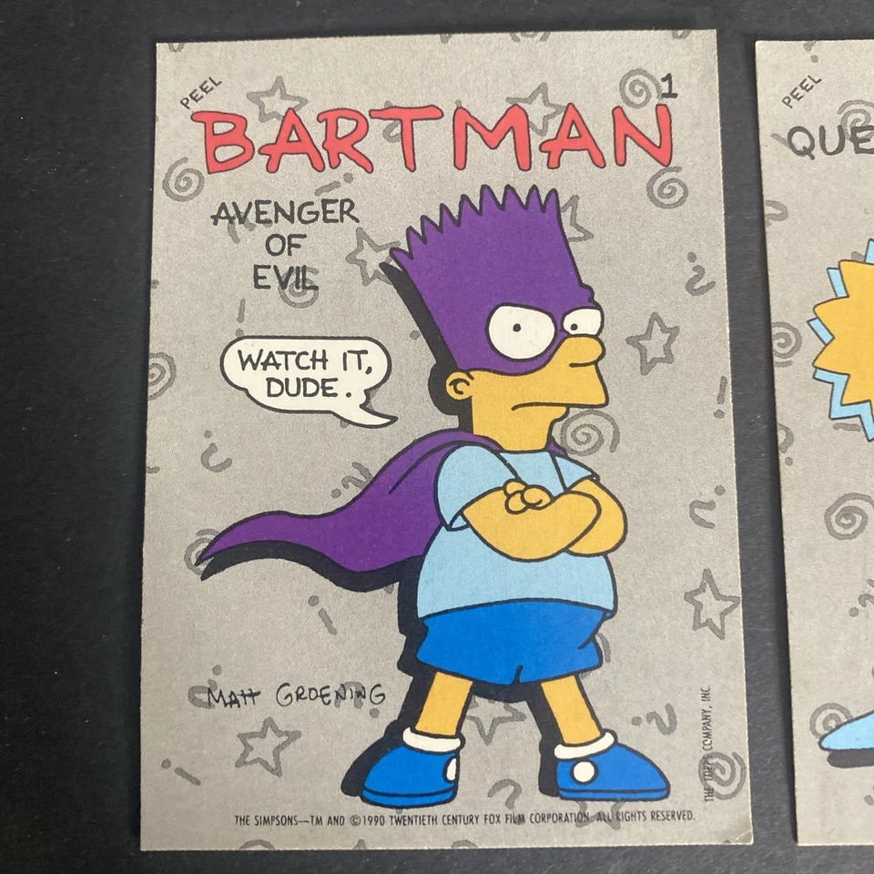 1990 Topps Simpsons Bartman Pegatina #1 Tarjeta de Los Simpson + #19 Reina de los Bues Foto 2 de 4