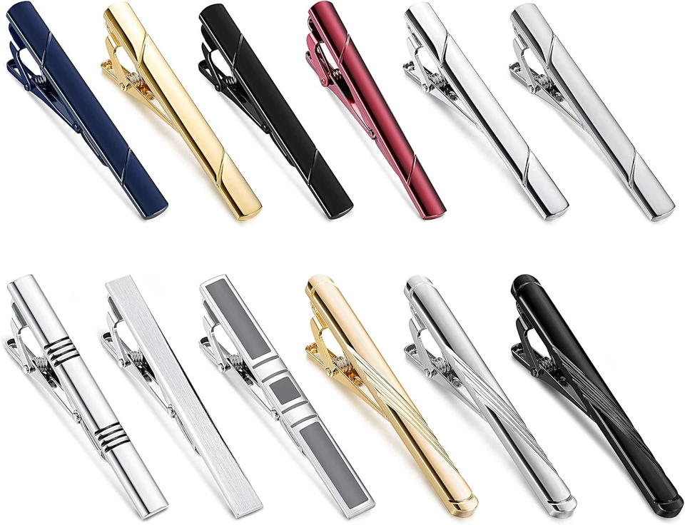 FUNRUN JEWELRY 12 PEÇAS Conjunto de Clipes de Gravata Masculina Preta Clipe de Barra de Gravata para Gravatas Regulares Pescoço - Imagem 2 de 4