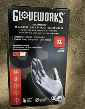 Gloveworks GPNB48100 Non-Sterile Gloves, XL, Nitrile, Powder-Free, Black