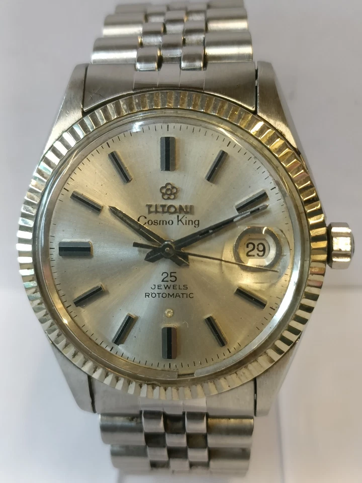 TITONI COSMO KING 25J ROTOMATIC SILVER DIAL SWISS MEN'S WORKING CONDITION - Image 3 of 4