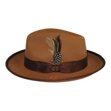 Men BENTLY Hat Australian Wool Fedora Brooks Collection BR722 Camel Brown