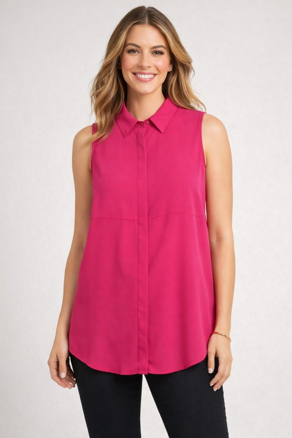 APT. 9 Sleeveless Blouse XL Fuchsia Pink Hidden Button Front Collar NWT Career T