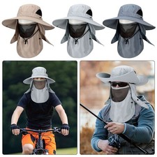 Wide Brim Sun Hat with Neck Flap UV Protection Hiking Fishing Cap for Men Women