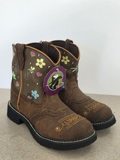 Justin Gypsy Youth Girls Boots Brown Floral Dragonfly Leather 9208JR Size 2.5 D