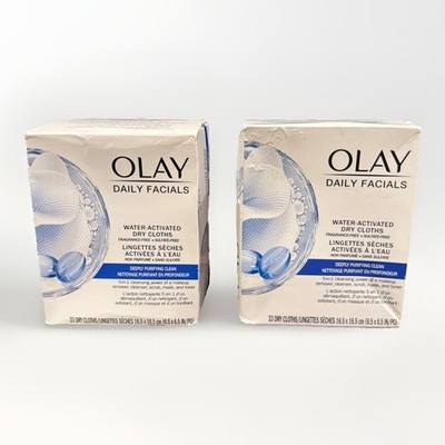 2 Pack Olay Daily Facials Deeply Purifying Clean Water-Activated Dry Cloths 33ct