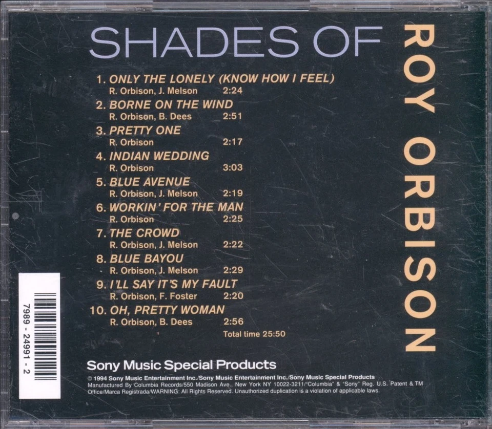 Roy Orbison Shades of Roy Orbison CD USA Sony Music Special Products 1994 A24991 - Image 2 of 2