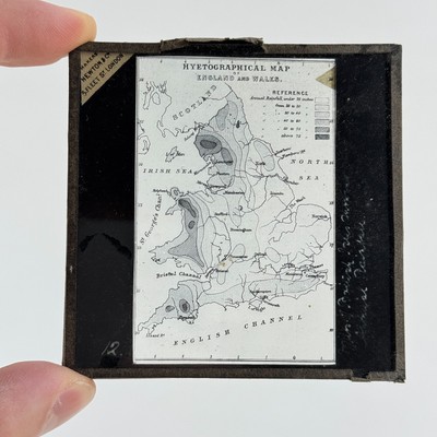 ANTIQUE MAGIC LANTERN SLIDE HYETOGRAPHICAL MAP ENGLAND WALES RAINFALL CLIMATE