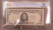 $5 FIVE Dollar Reserve Note Missing Overprint Error, Insufficient Inking PCGS 30