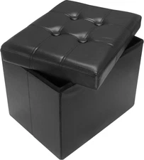 Storage Ottoman Folding Foot Rest Stool, Leather Footstool Bench, Short Ottoman 