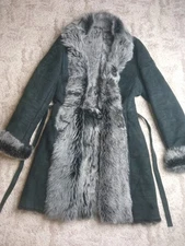 Giorgio Toscana black lambskip belted shearling coat  Size M-S