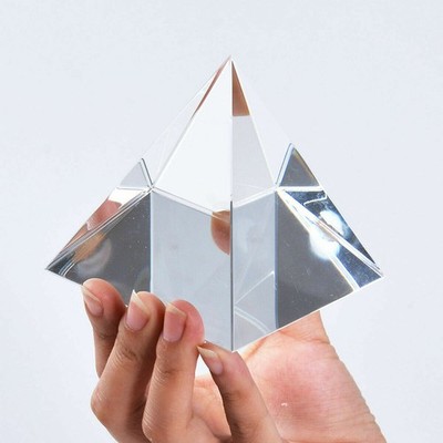 60MM Clear Crystal Pyramid Figurine Glass Paperweight Fengshui Home Decor
