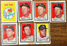1962 Topps Baseball Stamp YANKEES Mantle Maris Richardson Ford(3) LOT OF 7