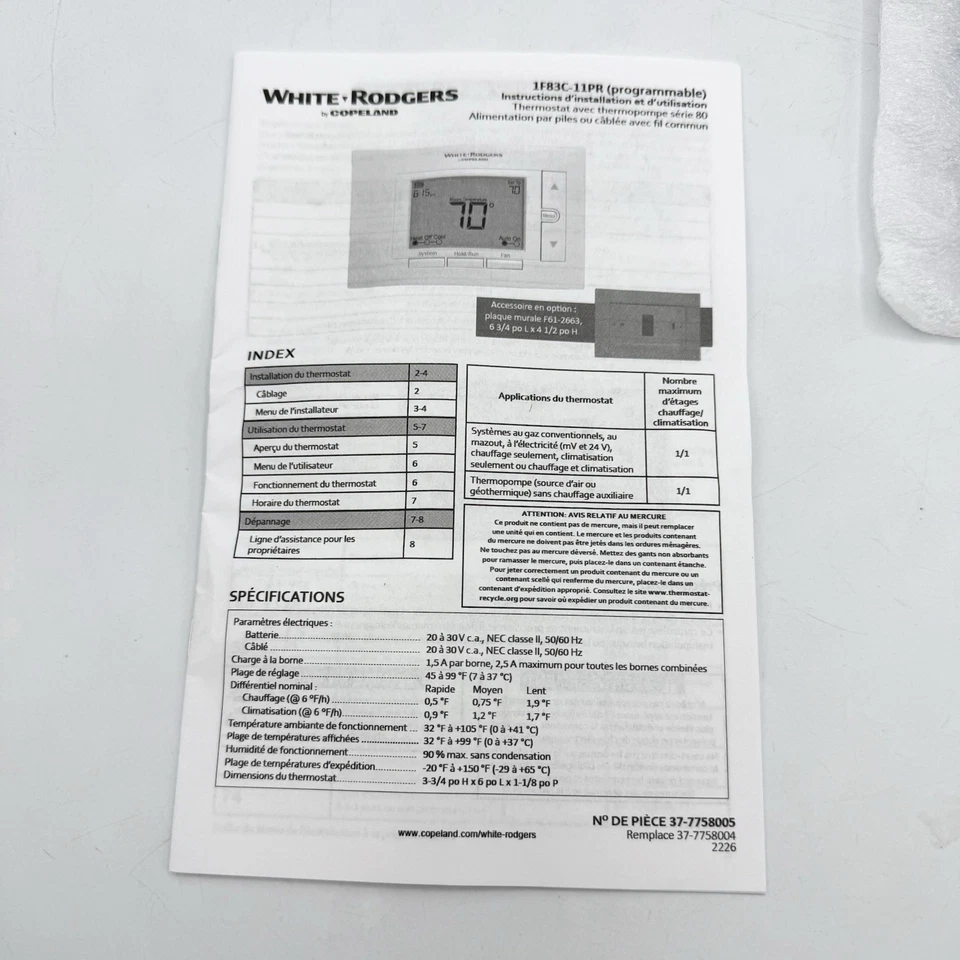 Emerson Programmable Thermostat 80 Series 1H 1C 7 Day 1F83C-11PR White NEW - Image 3 of 4