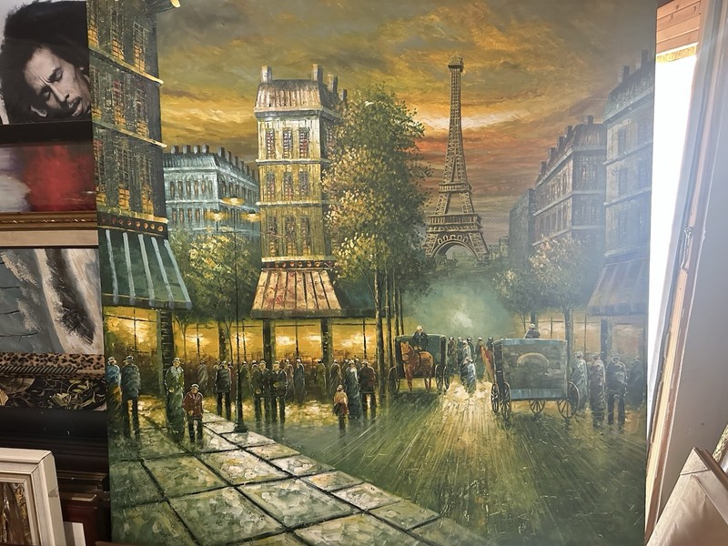 Huge 48x48 T. Chell Parisian Cityscape Eiffel Tower Original Canvas Art