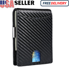 Men's Slim PopUp Bifold Carbon Fiber Wallet, RFID Blocking, Money Clip, Men Gift