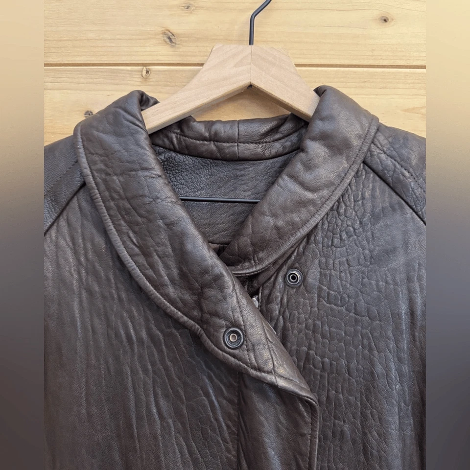 Chaqueta Longline Vintage Vakko Talla Pequeña Gran Tamaño Cuero Marrón Chocolate Suave Foto 2 de 4