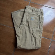 Carhartt Relaxed Fit Canvas Beige Workwear Pants Straight Leg Carpenter Loop
