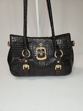 Stuart Weitzman Leather Purse Classic Tea Orinoco Croco Brown Patent Handbag