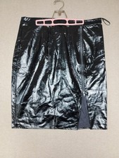 NWT FOREVER 21 Black Pleather Knee Length Skirt Side Zip / Front Accent Zipper