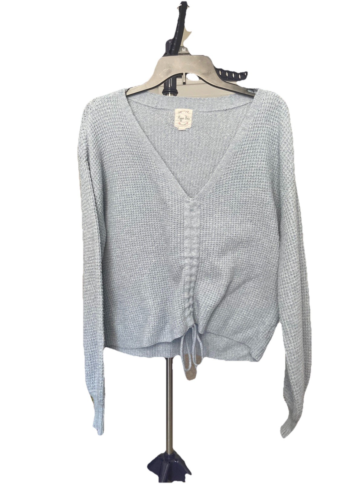 Hippie Rose Juniors' Waffle Knit Long Sleeve Light Blue Sweater Size M