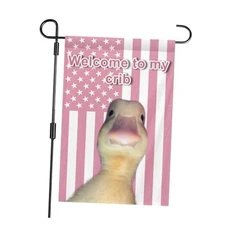 Welcome to My Crib Pink Duck Garden Flag Welcome Home garden duck flag 12x18