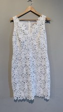 ANN TAYLOR LOFT WHITE SLEEVELESS  EYELET LACE DRESS BACK ZIP Party Cocktail Sz 6