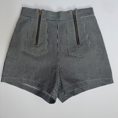 Womens PInstripe Shorts Double Zipper Sz 2 Sailor PIn Up Michelle Rose Retro