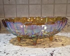Indiana Carnival Vintage Glass Harvest Grape Iridescent Amber Oval Footed Bowl