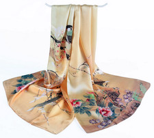 100 Silk Scarf Women neckerchief Shawl Wrap floral beige brown yellow red MY132