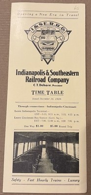 Indianapolis & Southeastern Railroad Company 1928 Zugfahrplan - 16. Dezember
