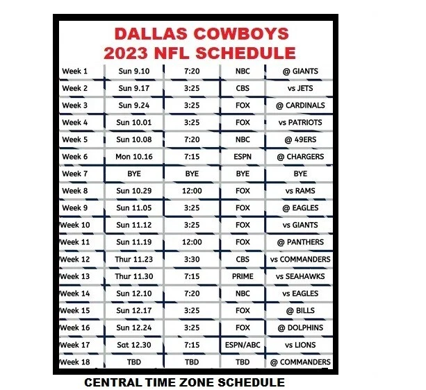 dallas cowboys football schedule